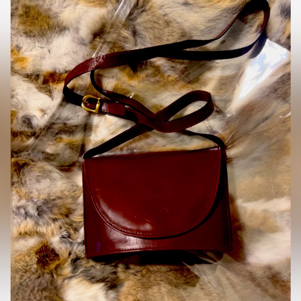 Vintage 1980 Genuine Leather Burgundy Brown Bag Crossbody Made In Italy